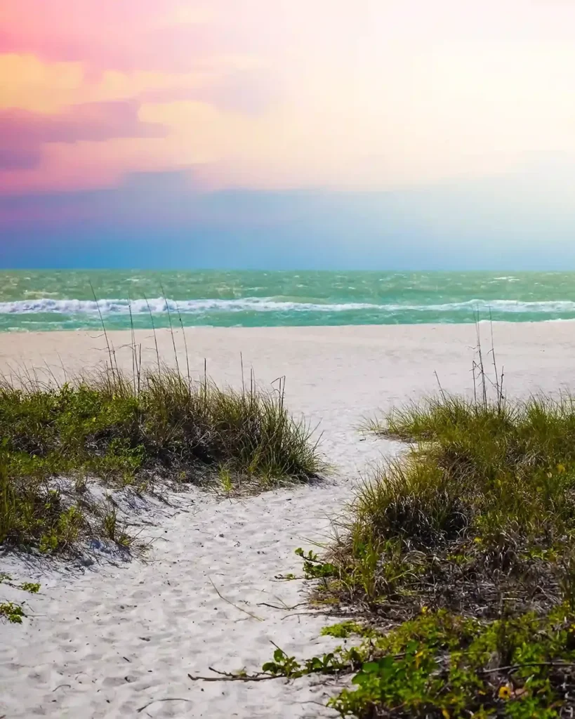 beautiful colors on the beach. sunrise.