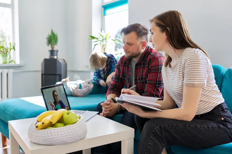 online medical consultation family sitting at home