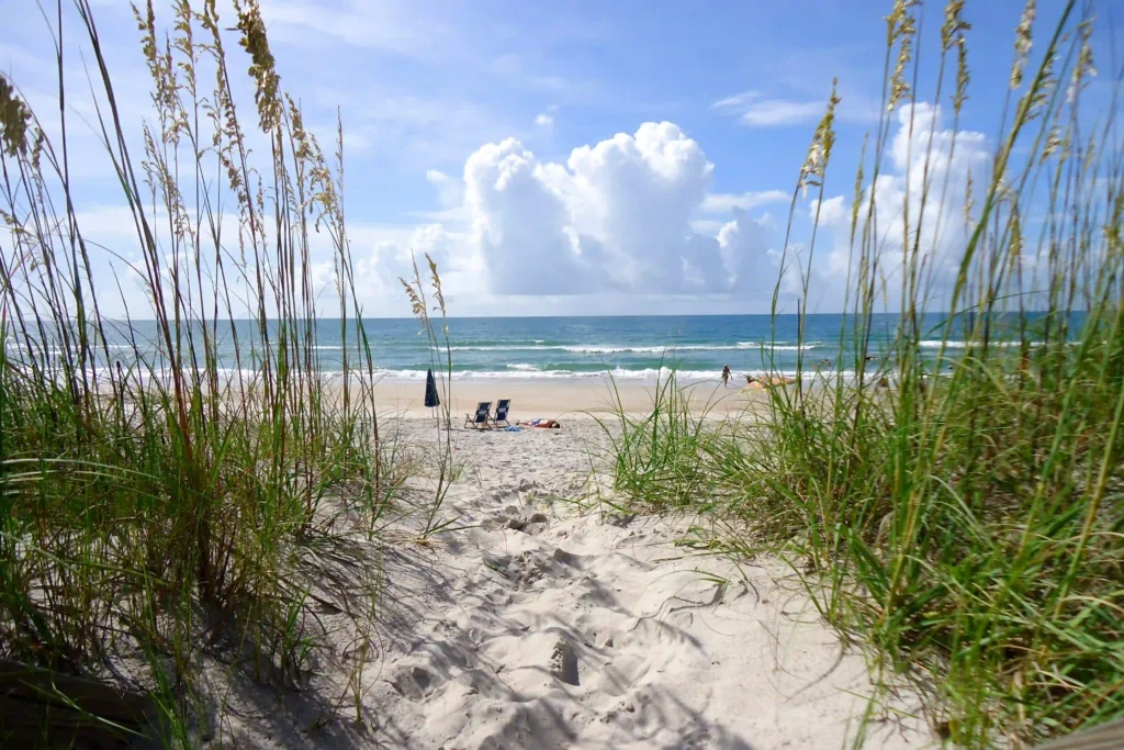 perfect weather at beach blue skies puffy clouds